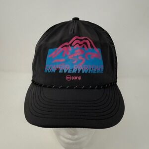 Janji Black Mesh Trucker Hat Mountains Run Everywhere Graphic Strapback